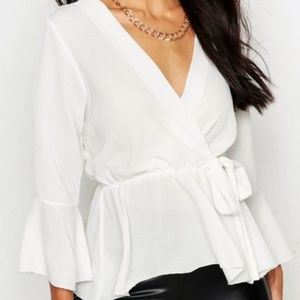 Boohoo IVORY WHITE WRAP OVER TIE BLOUSE NWT 2/$36